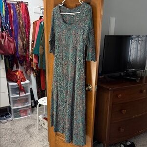 Soft Surroundings Teal Paisley Long Sleeve Dress